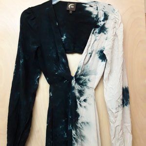 Blue White Tie Dye Cut Out Dress Witchycore Boho Fall S
